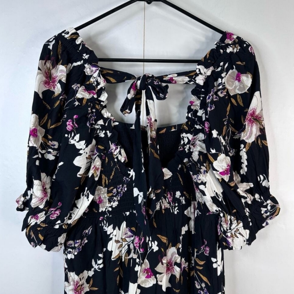 Anthropologie Floral Midi Dress with Puff Sleeves and Smocked Bust NWT - Picture 8 of 12